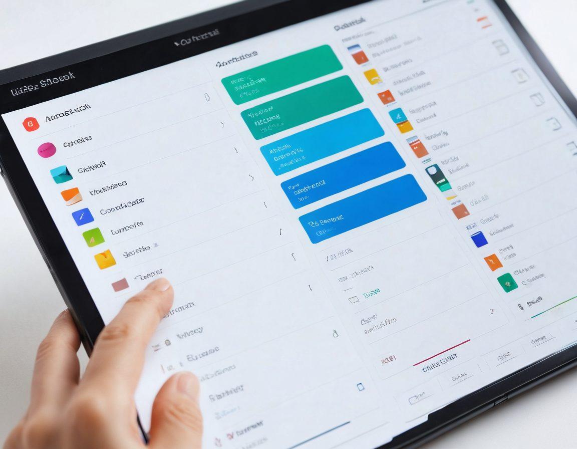 A sleek digital interface of an address book, showcasing organized contacts with vibrant color-coded categories. Include a hand interacting with a touchscreen, applying filters, and arranging contacts efficiently. The background features subtle tech elements to evoke a sense of modernity. Think futuristic and functional. super-realistic. vibrant colors. white background.